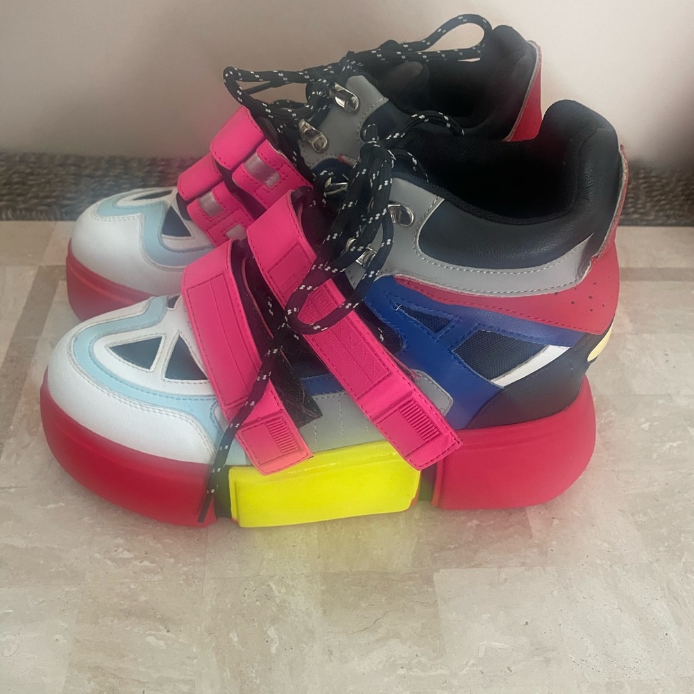 Anthony Wang Pink and Blue Sneakers with hook & loop Straps
